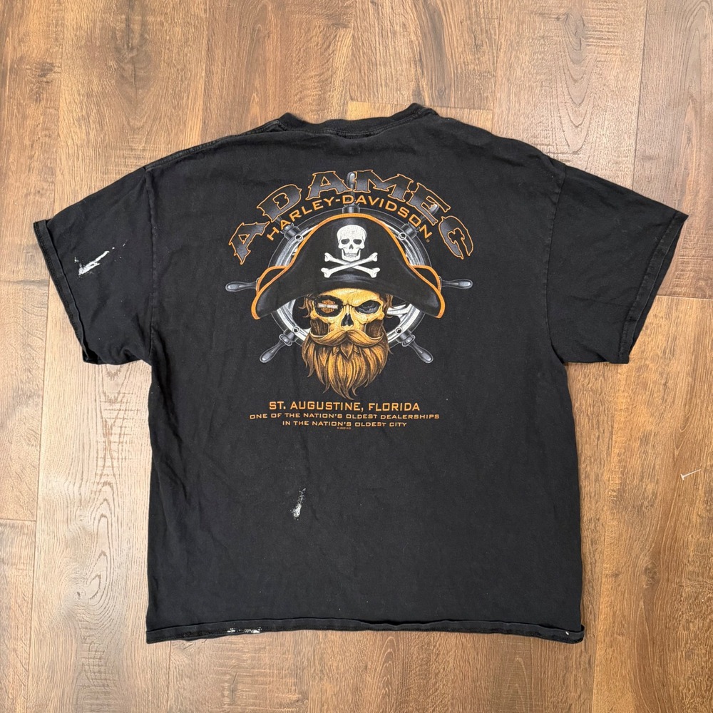2015 Harley Davidson Adamec Pirate Skull Pocket Tee XL Paint Splatter Grunge